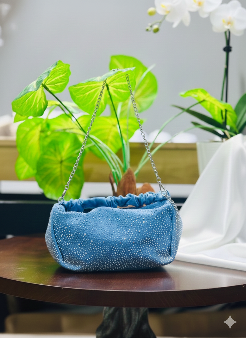 The Skye Gathered Denim Pouch.